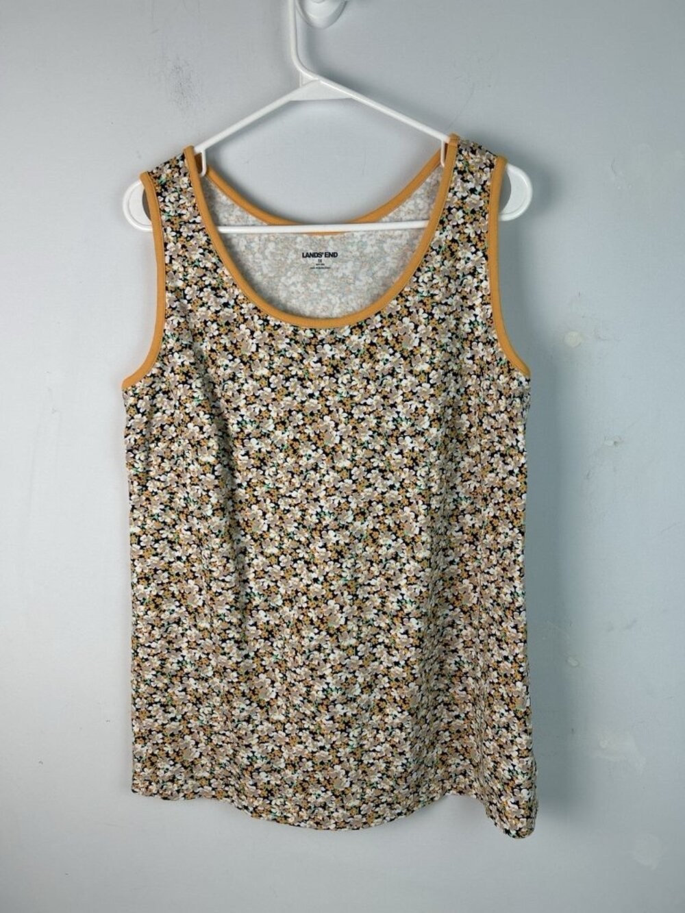 Lands' End Yellow Floral Print Tank Top Size 1X (16W-18W)
